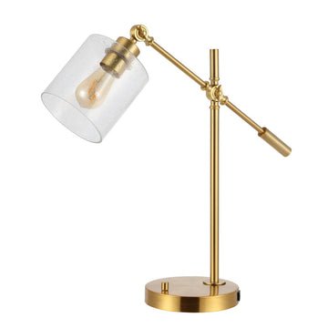 Kathryn Classic 23" Iron/Seeded Glass Adjustable Head Modern USB Charging LED Task Lamp - JONATHAN Y